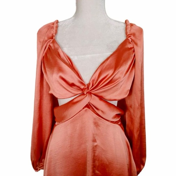 FREE PEOPLE — JUSTIN SATIN CUT OUT MINI DRESS IN CORAL, US M, ORIGINALLY $298 - Picture 5 of 16